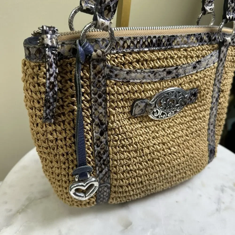 BRIGHTON Leela Raffia weave Bag satchel shoulder bag Braided Leather straps